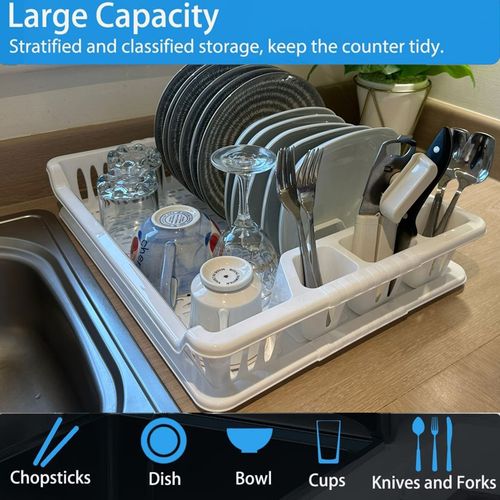 Kitchen Dish Drainer Plate Drying Rack with Drip Tray Cup Cutlery Utensil Holder — image 4