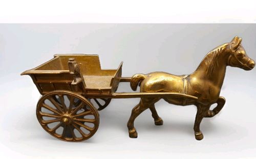 Good Size Vintage Solid Brass Horse  Drawn Carriage - 11 By 16 By 3.5" Approx. — image 2