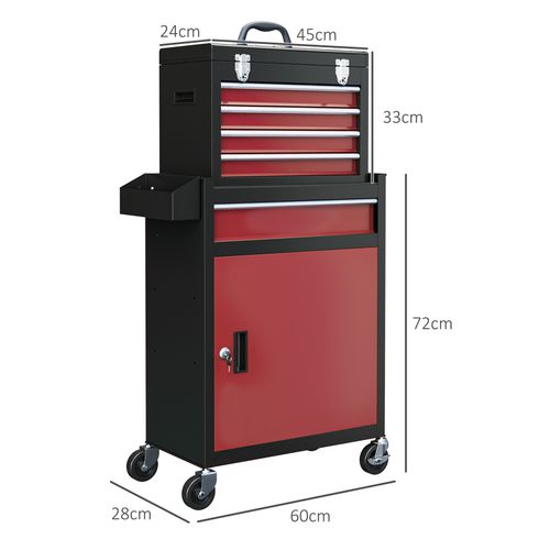 HOMCOM Tool Cabinet on Wheels with 5 Drawers Top Tool Chest Roller Cabinet Combo — image 3