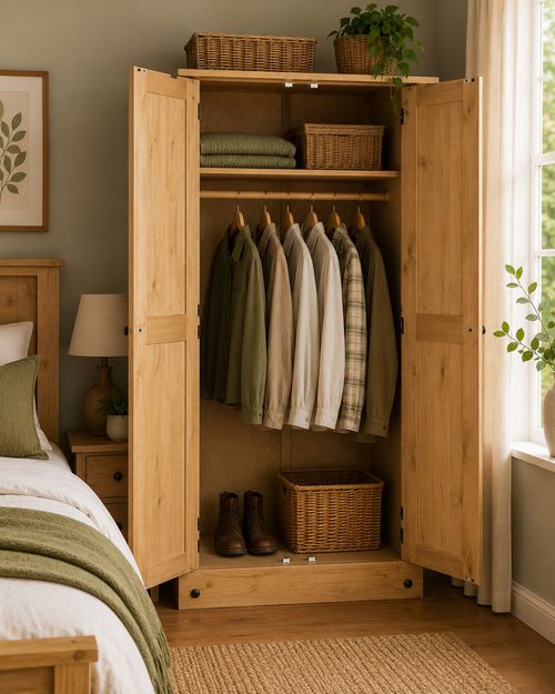 Corona Wardrobe 2 Door Bedroom Solid Mexican Pine Wood Flat Top — image 3