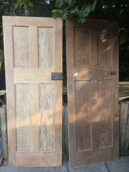 Original Edwardian 4 Panel Pine Internal Doors – Antique Period Doors – Pair — image 1