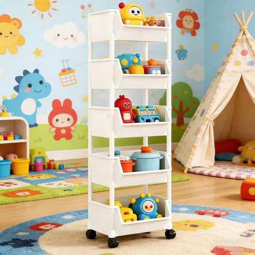 5 Tier Storage Trolley Cart On Wheels Kitchen Rolling Organizer Rack Room White — image 9