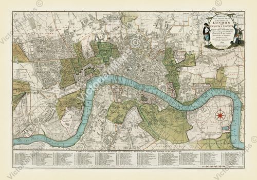 Antique map LONDON WESTMINSTER historical plan Bowles 1800 wall art print poster — image 1
