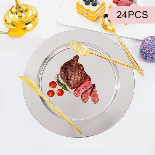 24 PCS Stainless Steel Charger Plates Set Round Chargers Wedding Dinner Plates