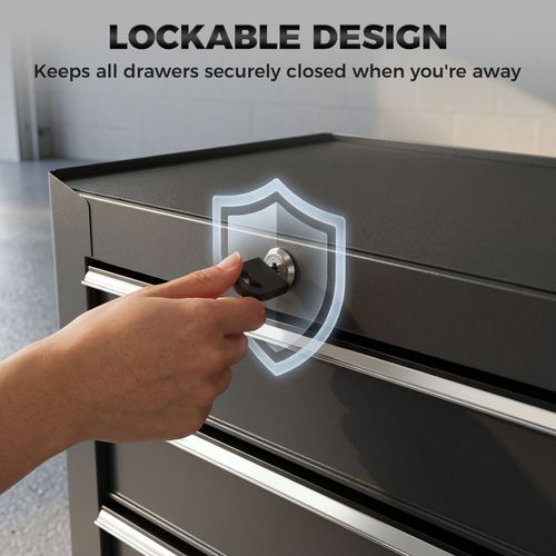 HOMCOM 5-Drawer Tool Chest Steel Lockable Tool Storage Cabinet with Wheels — image 5