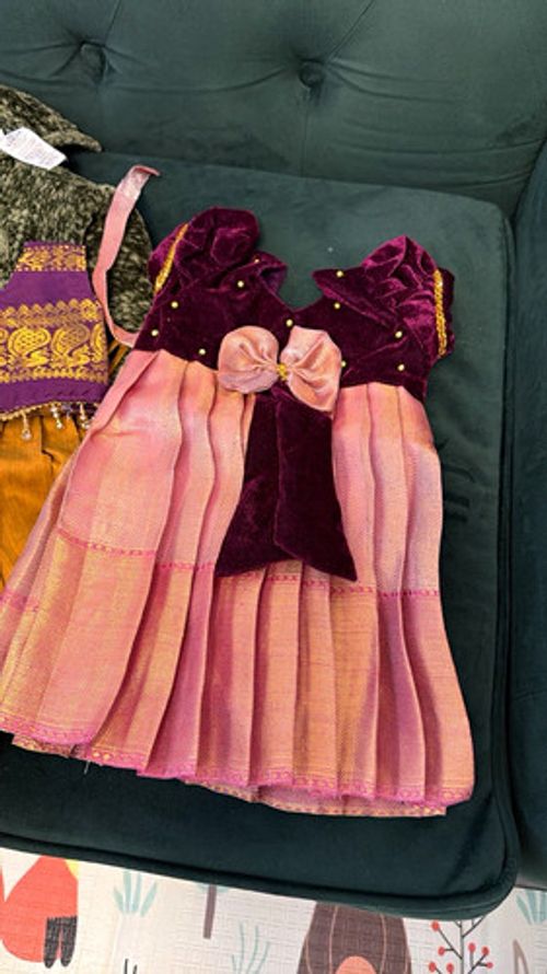 Handmade Special Occasion Girl Doll Dress Outfit Pink Purple Gold with Bow