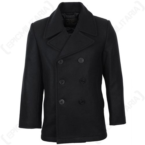 Mil-Tec US Navy Pea Coat - Black - Military Style Double Breasted Wool Jacket — image 1