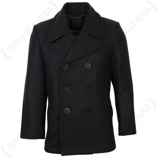 Mil-Tec US Navy Pea Coat - Black - Military Style Double Breasted Wool Jacket
