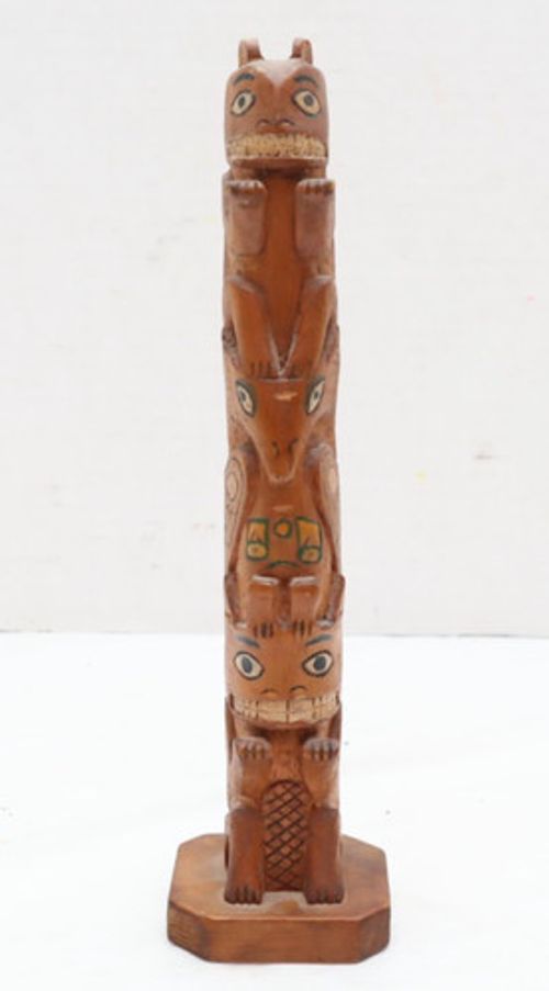 ATQ Northwest Coast Native American Hand Carved Wood Totem Pole 10" Vintage