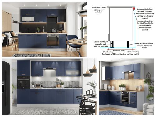 Kitchen Cabinet Pull Out Storage Basket 200mm Navy Blue Door Base Cupboard Nora — image 17