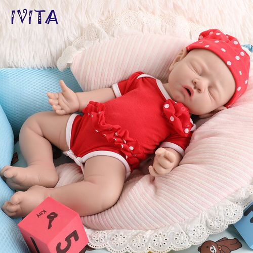 IVITA 17”Handmade Sleeping Girl Full Body Silicone Reborn Baby Doll Toy Gifts — image 12
