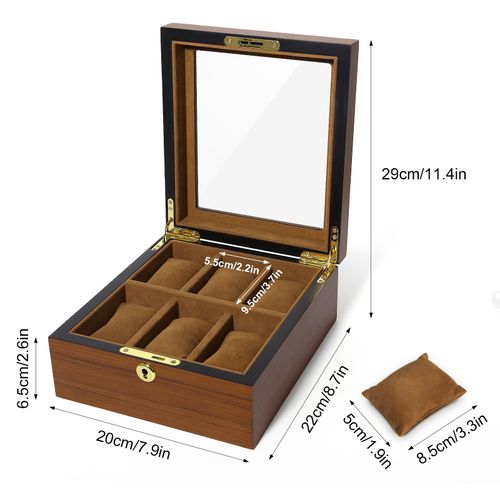 6/10/12 Grids Wooden Watch Box Glass Lid Jewelry Display Organizer Storage Case — image 2
