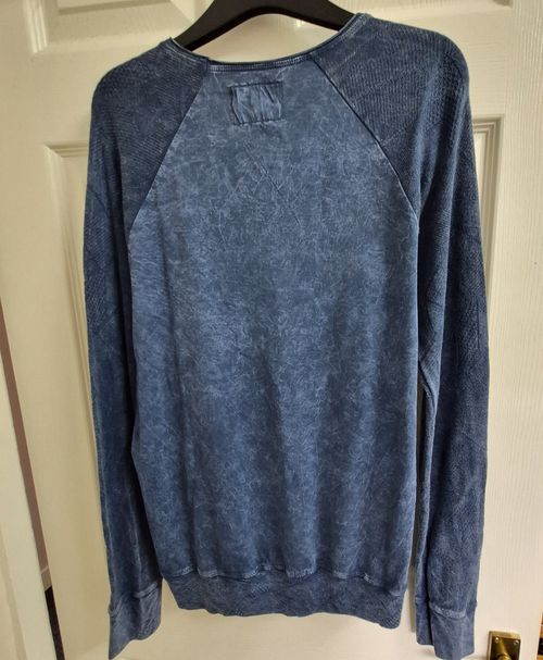 Armani Jeans Men's Blue Acid Wash Crew Neck Cotton Logo Jumper Long Sleeve S — image 3