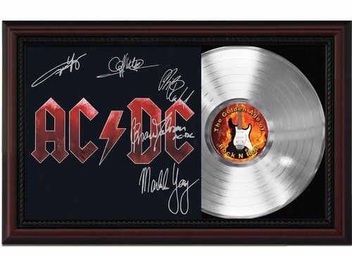 AC/DC Framed Cherry Wood Reproduction Signature LP Record Display "M4"