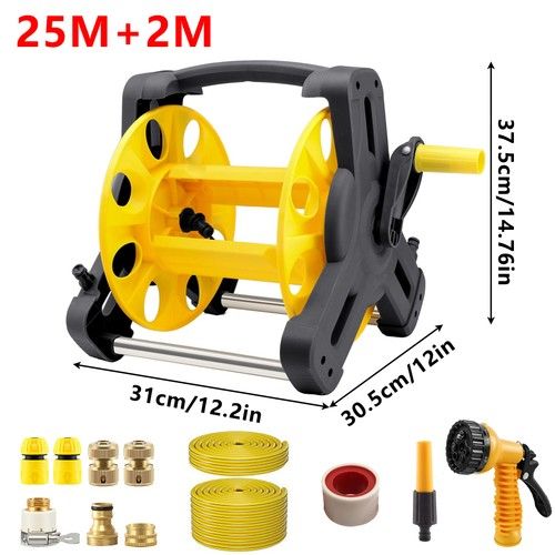 Compact Garden Hose Reel 15M 25M 30M Metres Water Pipe Standing Spray Gun Nozzle