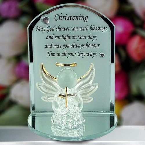 Crystal Angel Christening Gift Baptism Day Guardian Present Blessing Poem