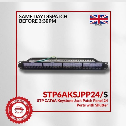 STP CAT6A Keystone Jack Patch Panel 24 Ports - 19 inch - With Shutter — image 2