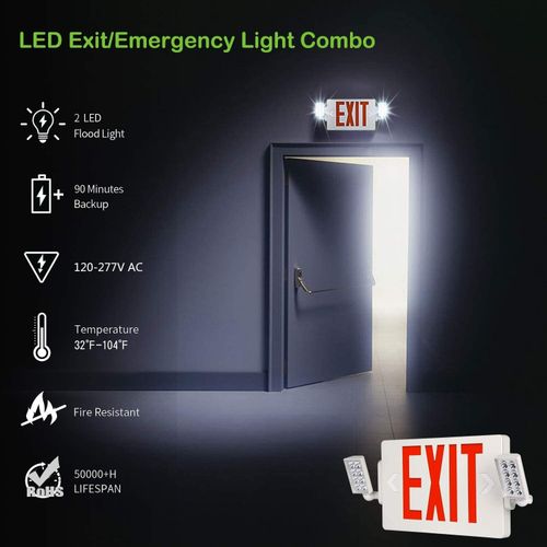 6 Pack LED Exit Sign Emergency Light–Hi Output RED Compact Combo UL 924 Listed — image 11