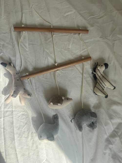 Safari Hanging Plush Nursery Mobile for Cot - Giraffe Zebra Elephant Grey — image 2