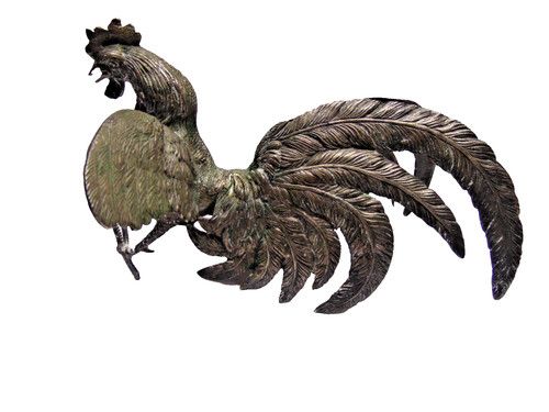 vintage silver-plated metal rooster figurine textured feathers design 10 x 5 x 7
