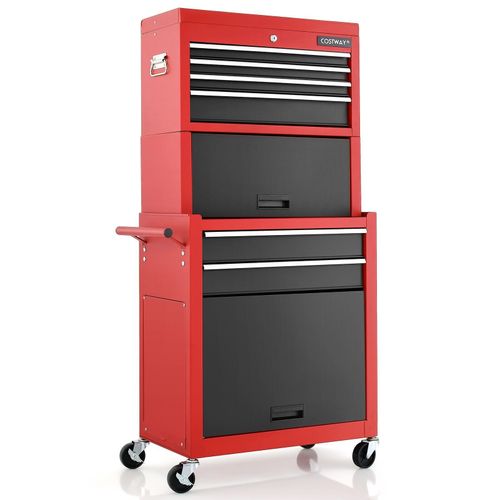6 Drawer Rolling Tool Chest Combo Lockable Tool Cabinet with Wheels-Red — image 1