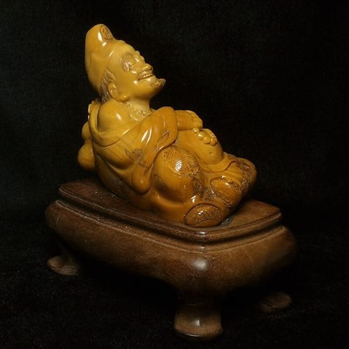 Old 100% Natural China Shoushan Stone Hand Carved Jigong Buddha Statue  L 11 CM — image 5