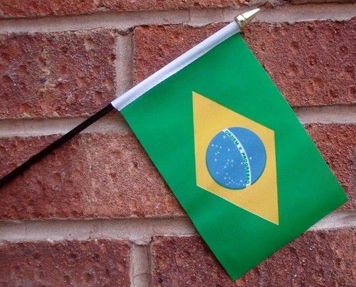 PACK OF 5 BRAZIL HAND WAVING FLAGS Small 6" x 4" with black pole BRAZILIAN