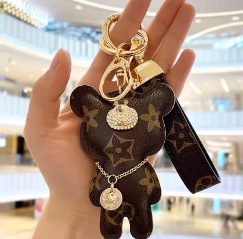 Bear Keychain with Golden Gift pouch, Bag Pendant, Gift for her, Holiday Gift A — image 1