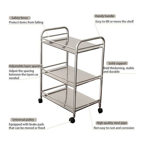 3 Tier Metal Rolling Trolley Cart Beauty Salon Shelf Kitchen Storage Rack — image 4