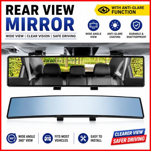 12" Large Universal Panoramic Convex Car Rear View Mirror Wide Angle Clip On UK