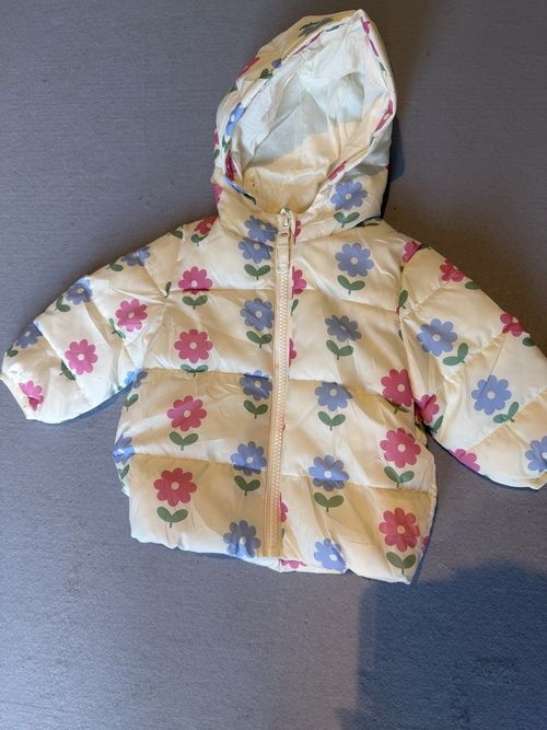 #301 Baby Girls Floral Puffer Jacket M&S 3-6 Months Hooded Winter Coat
