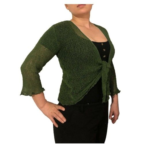 Womens Open Front Tie Up Shrug Ladies Knitted Cropped Bolero Short Cardigan Top