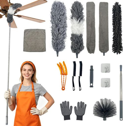 15 PCS Feather Dusters for Cleaning, Microfiber Duster with Extension Pole