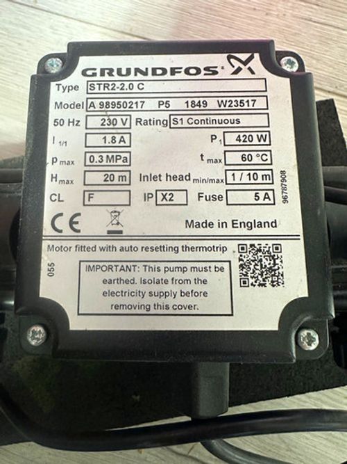 Grundfos - Twin 2.0Bar Shower Pump 98950217 - STR2-2.0C