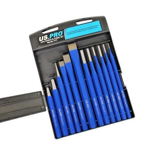 US PRO 12pc Cold Chisel And Punch Set Tapered, Pin & Centre Punches