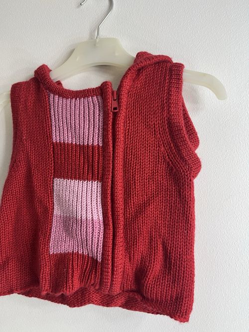 Baby Y2K Red Pink Striped Knit Hooded Gilet Wool Mix Zip 12-18 Months — image 2