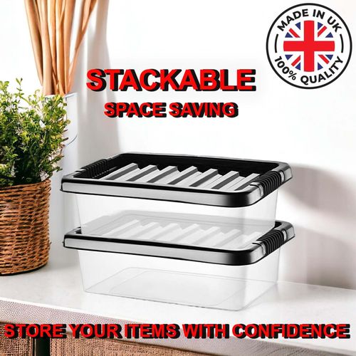 2x 32L Underbed Storage Boxes Black Lid Box Stackable Container Home Office Tidy — image 7