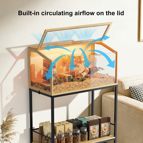 BingoPaw Large Wooden Hamster Cage LED Tempered Glass for Hedgehog Gerbil Syrian — image 11