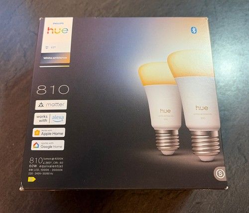 Philips Hue E27 Light Bulbs, 2 Pack White Ambience, Smart LED