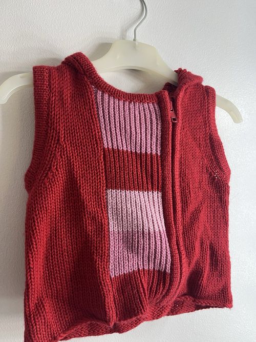 Baby Y2K Red Pink Striped Knit Hooded Gilet Wool Mix Zip 12-18 Months — image 3