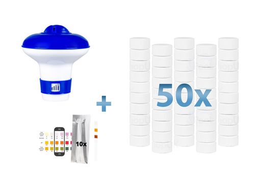 Bluewater 50x20g Chlorine Tablets + Floating Dispenser + 10x Test Strips — image 2