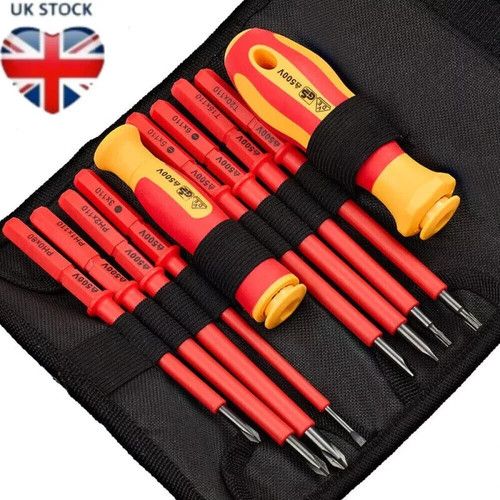 10 Piece VDE Insulated Electrician Interchangeable head Screwdriver Set & Pouch.