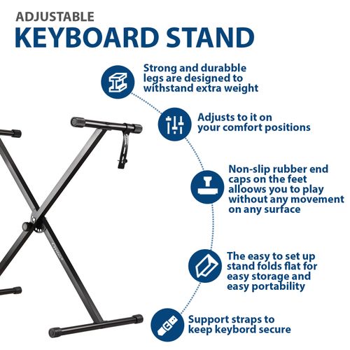 Double Braced Height Adjustable X Frame Music Piano Keyboard Stand & Bench Chair — image 5
