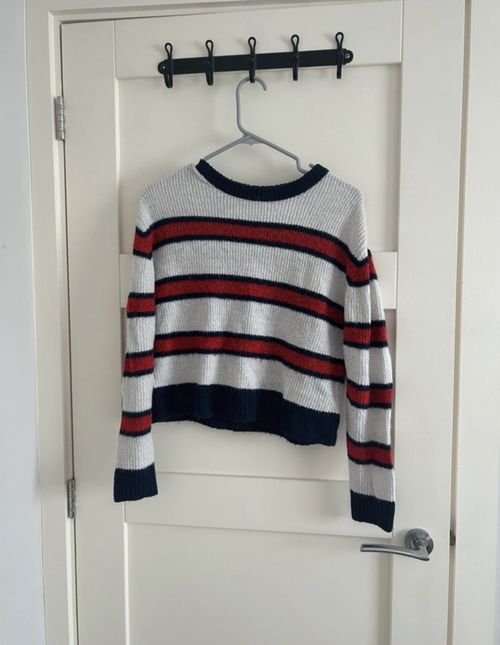 H&M Grey Striped Knit Crew Neck Long Sleeve Pullover Jumper Womens XS — image 2