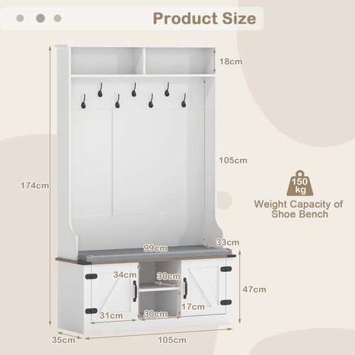 Multi-purpose Hall Tree Coat Rack with Padded Bench — image 2