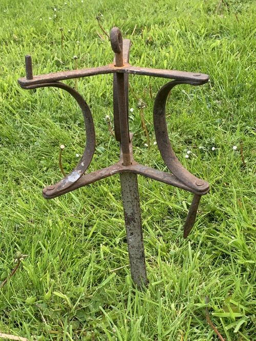 Large Vintage GARDEN STRING SPOOL WINDER - blacksmith made - unusual TRIPLE ARM — image 1