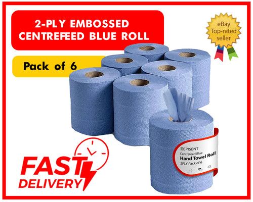 Blue Centrefeed Rolls 2-Ply Multipack Pack, 110m Embossed Industrial Wiper UK