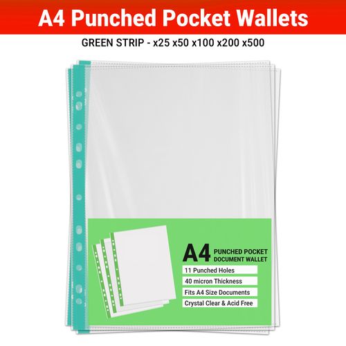 A4 Punched Pockets Clear Plastic Strong Heavy Duty Poly Wallets Sleeves Filing — image 1