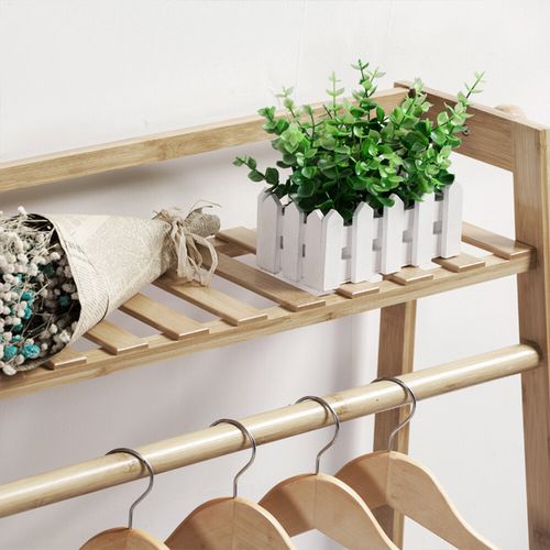 Large Bamboo Open Wardrobe Closet Hanging Clothes Rail Garment Rack W/Top Shelf — image 7