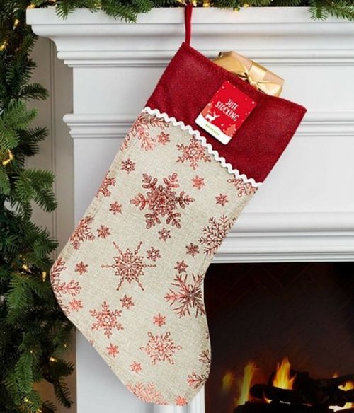 🎅 Jute Hessian Christmas Xmas Stocking Present Foil Printed Santa Gift Sack UK